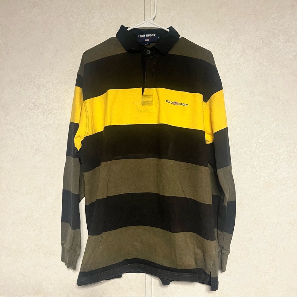 Polo Sport by Ralph Lauren Men's VTG Striped Shirt - Black, Yellow, Brown‎